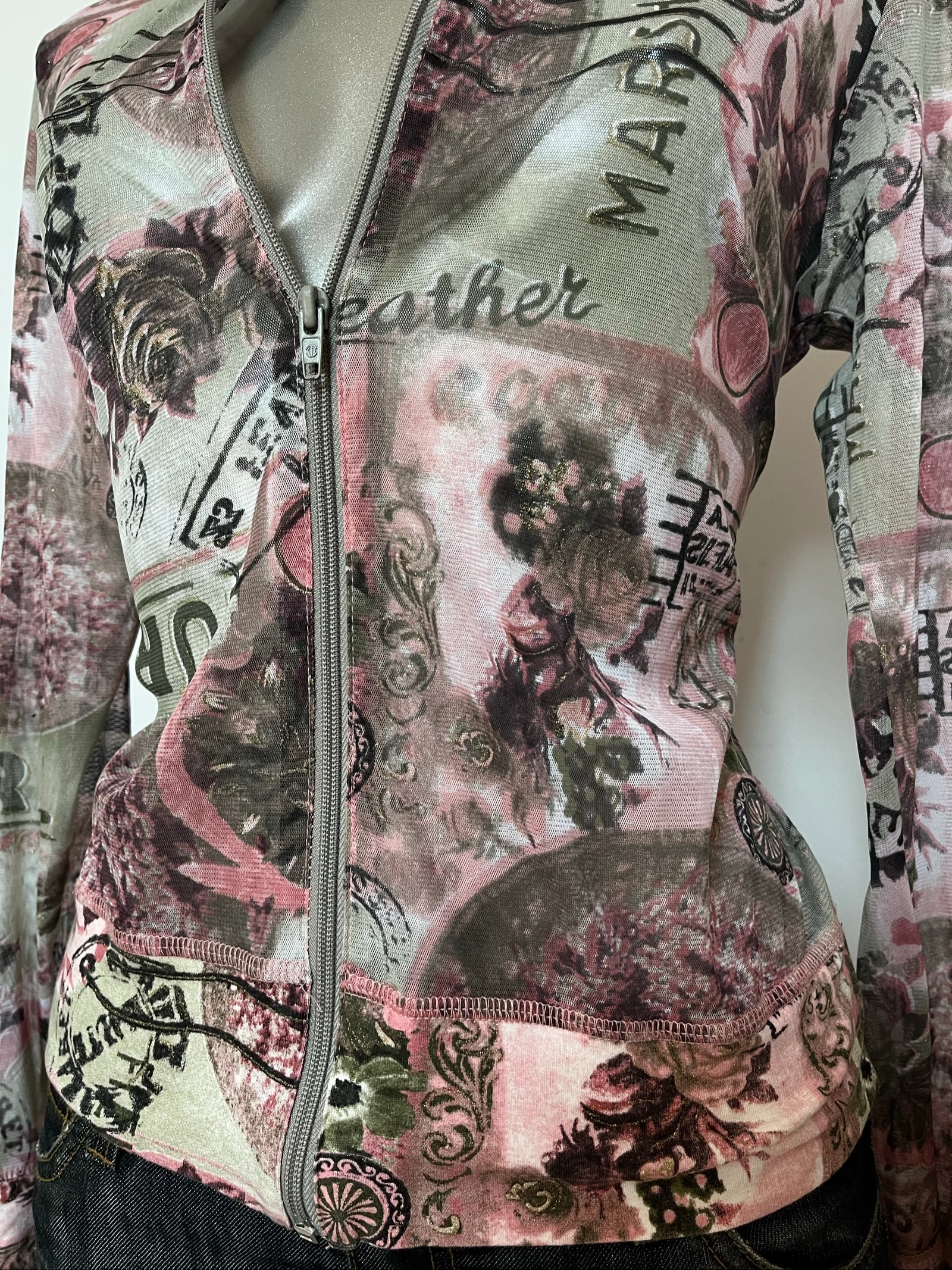 Top à zip en mesh transparent vintage graphique style militaire Y2K 🪖 2000s – photo 5